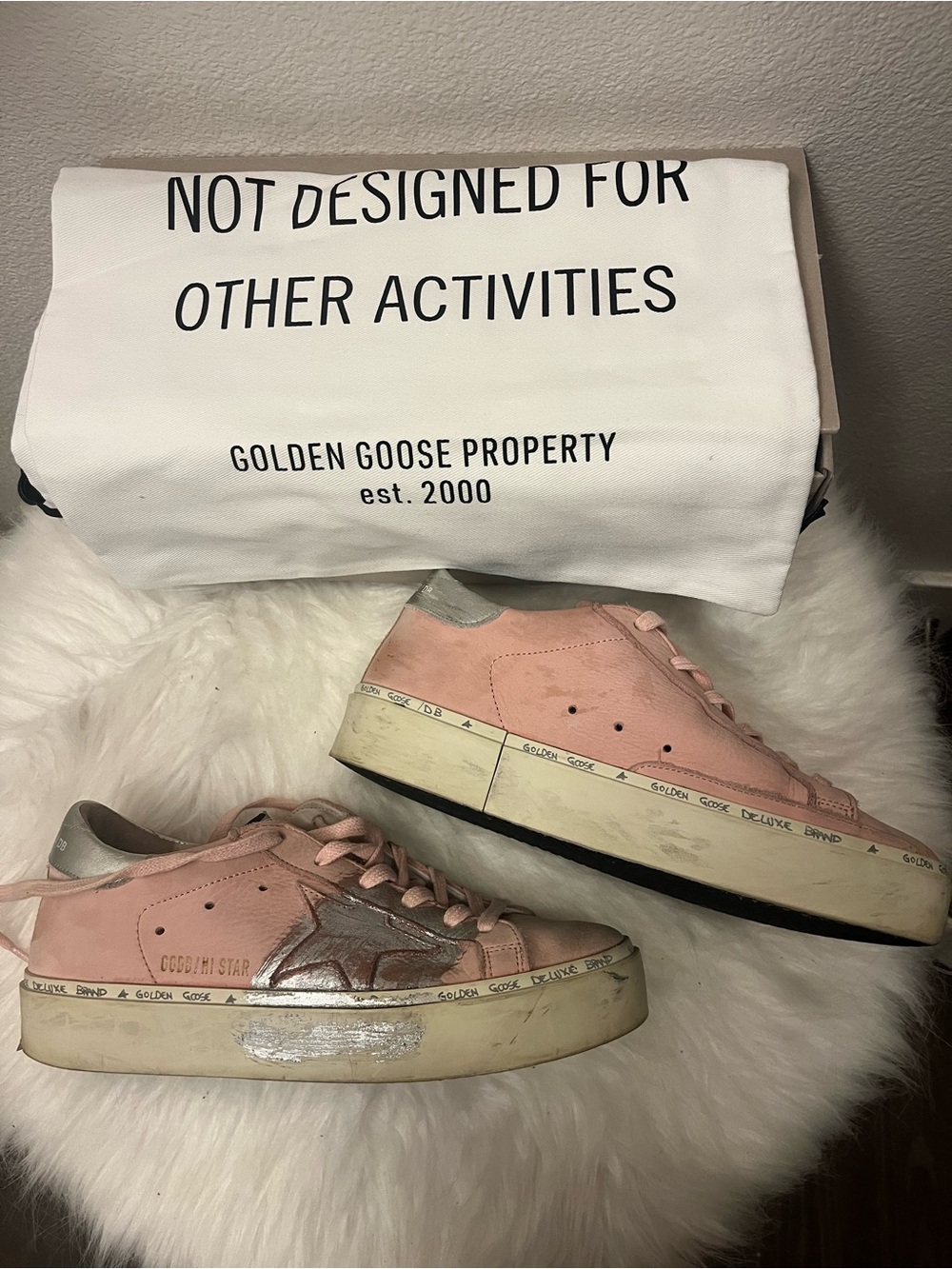 Golden Goose Pink Suede Low-Top Sneakers with Silver Star